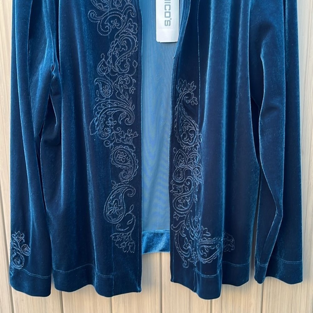 Chico's Women's Velvet Heritage Scroll Norma Jacket Embroidered Whimsigoth sz 2 - Picture 4 of 13